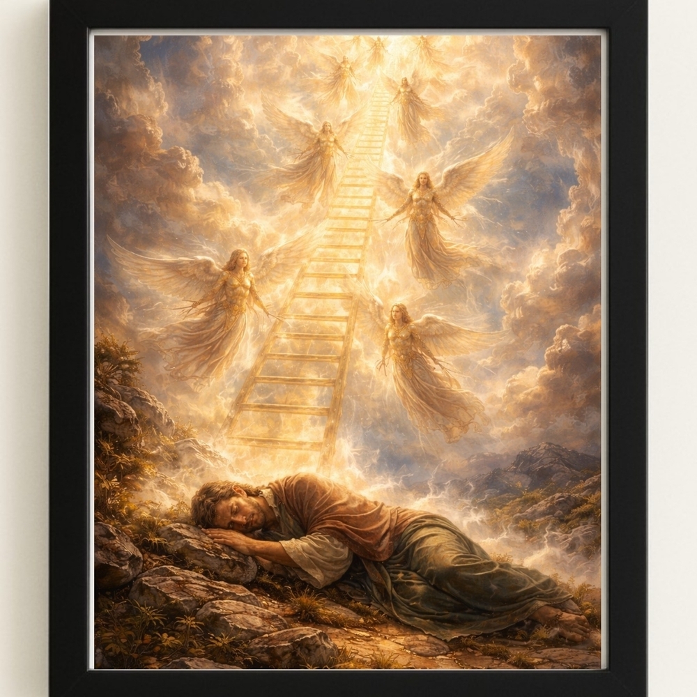 Jacob's Dream Angelic Ladder Art Print In Glass Front Frame 8x10